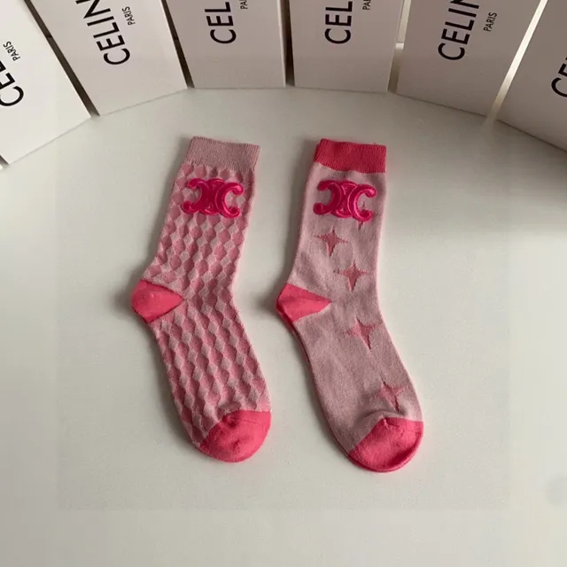 Celine Bordado Logo Calcetines Rosa 2