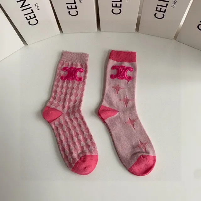 Celine Bordado Logo Calcetines Rosa 3