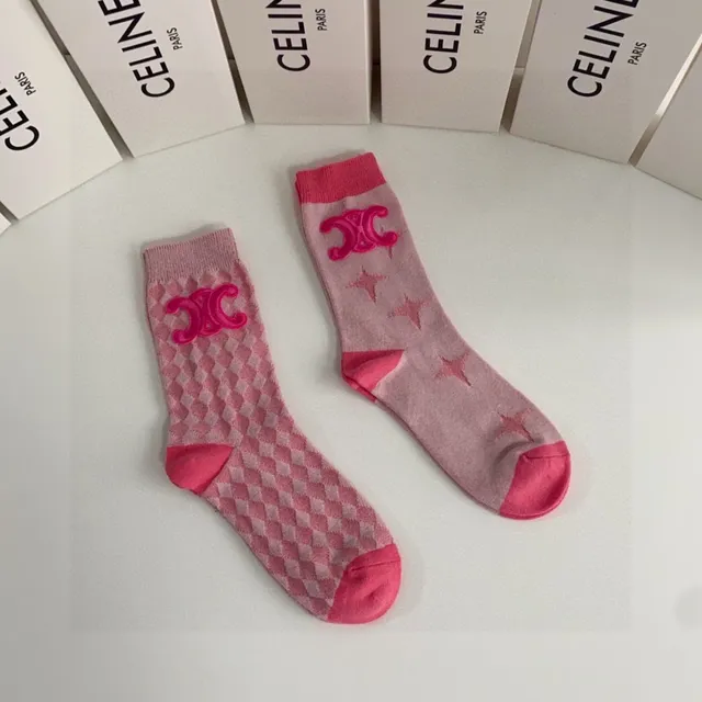 Celine Bordado Logo Calcetines Rosa 4