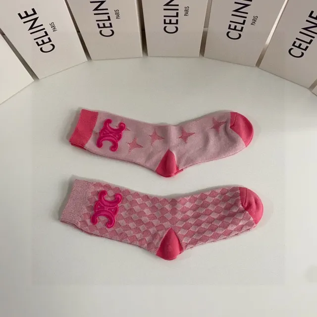 Celine Bordado Logo Calcetines Rosa 5