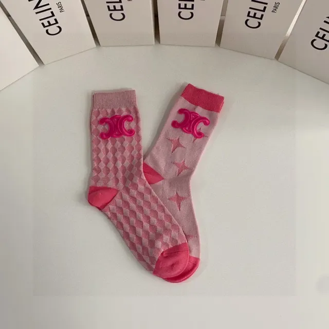 Celine Bordado Logo Calcetines Rosa 6