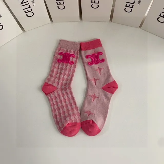 Celine Bordado Logo Calcetines Rosa 7