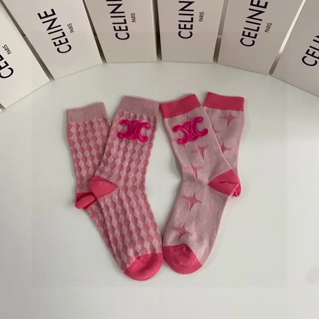 Celine Bordado Logo Calcetines Rosa 8