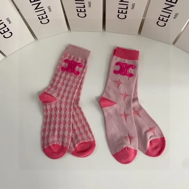 Celine Bordado Logo Calcetines Rosa 9