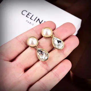 Celine Pearl and Teardrop Crystal Drop Earrings