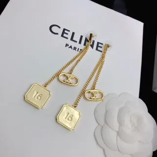 Celine Triomphe Gold-Tone Chain Drop Earrings