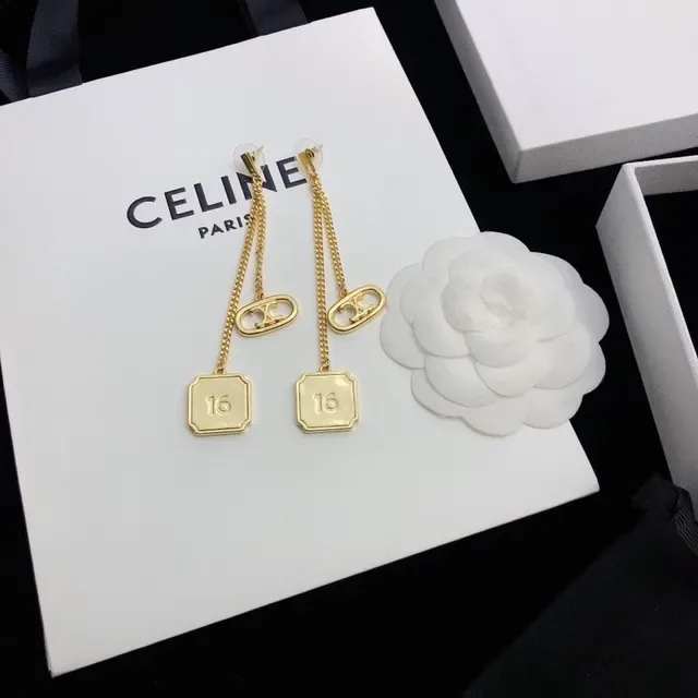 Celine Triomphe Gold-Tone Chain Drop Earrings 8