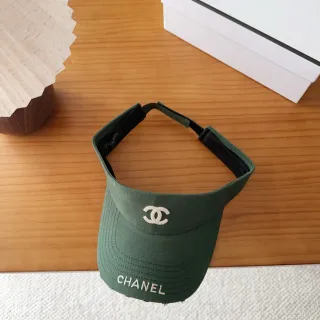 Chanel Army Green Beige Embroidered Logo Visor Silhouette Baseball Cap