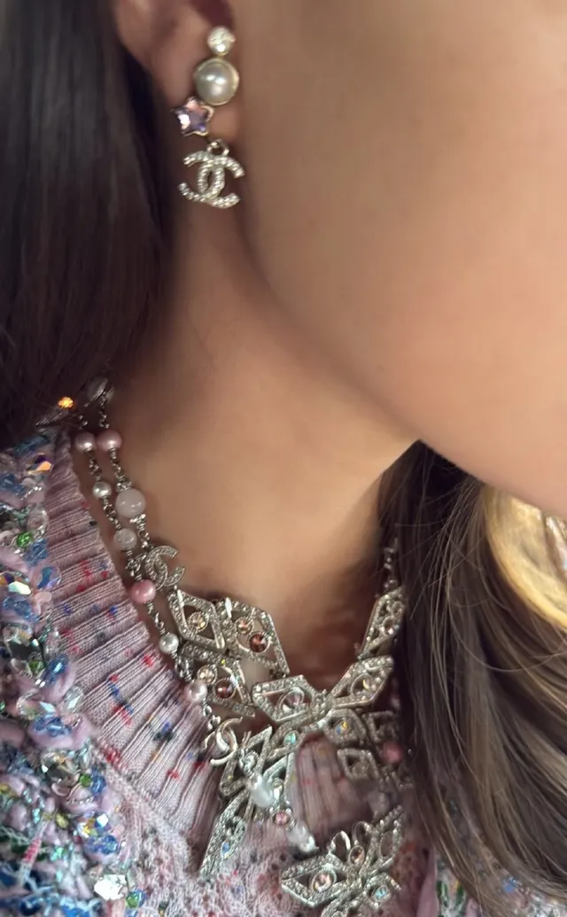Chanel Asymmetrical Gold-Tone Pearl and Crystal CC Logo Earrings 2