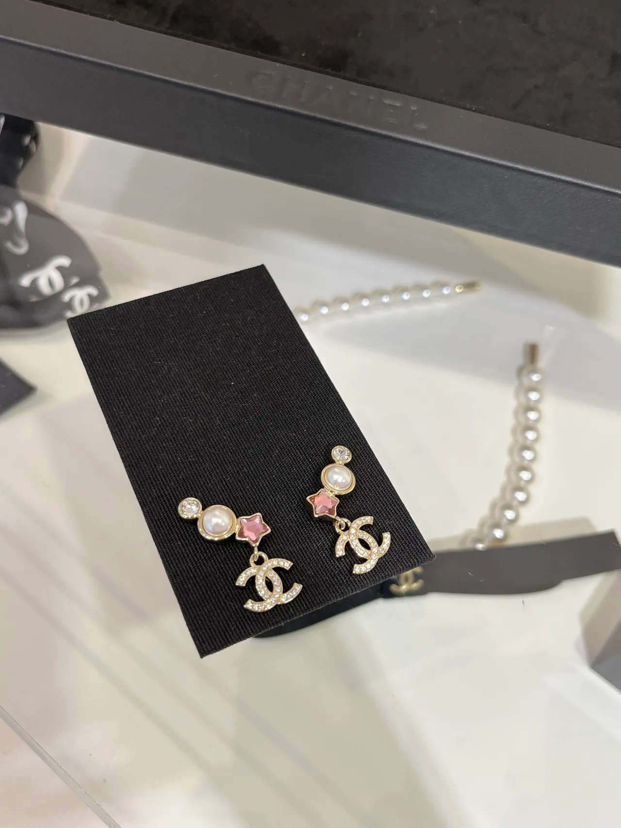 Chanel Asymmetrical Gold-Tone Pearl and Crystal CC Logo Earrings 7