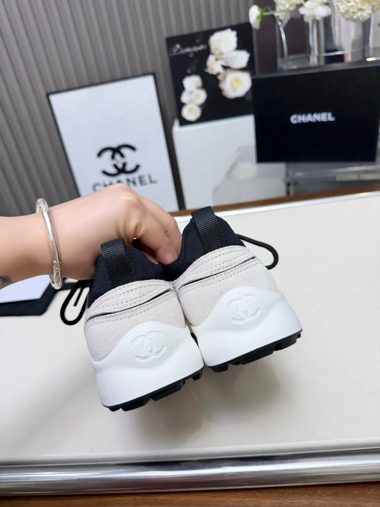 Chanel Beige Black Off-White Suede-Like Upper Contrast Piping Lifestyle Sneakers 2