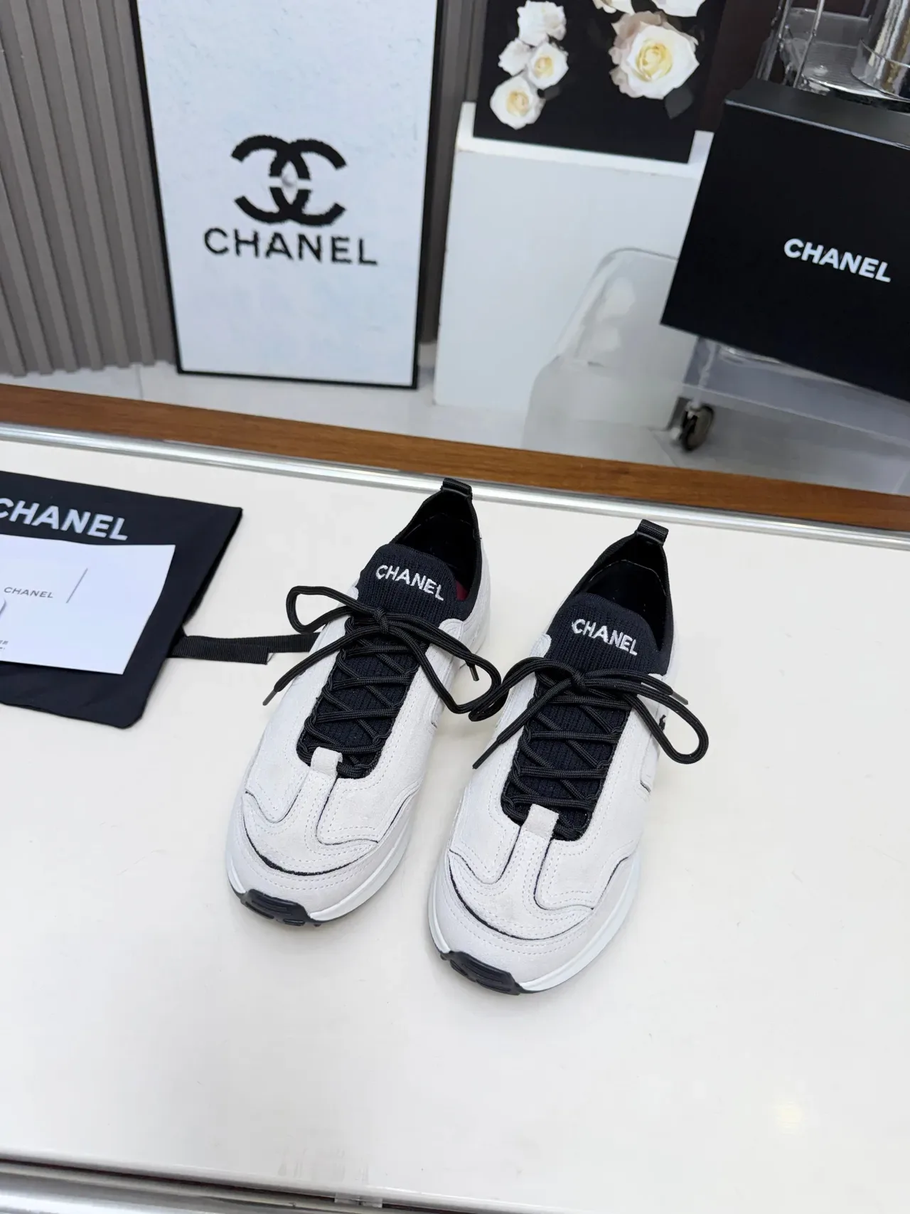 Chanel Beige Black Off-White Suede-Like Upper Contrast Piping Lifestyle Sneakers 5