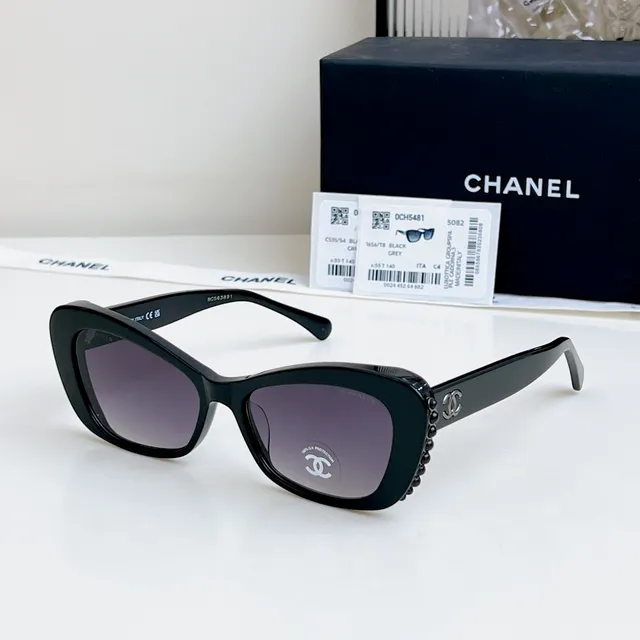 Chanel Óculos de Sol Preto Dourado Silhueta Montura de Acetato Olho de Gato 4
