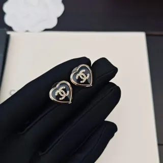 Chanel Black Gold Heart-Shaped Crystal-Embellished Earrings