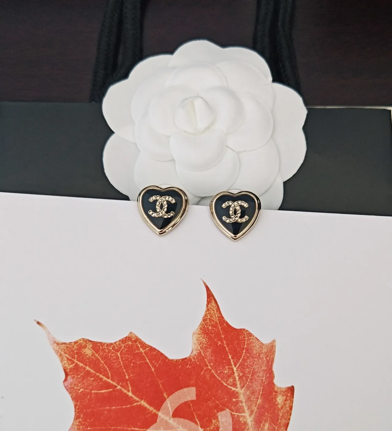Chanel Black Gold Heart-Shaped Crystal-Embellished Earrings 3