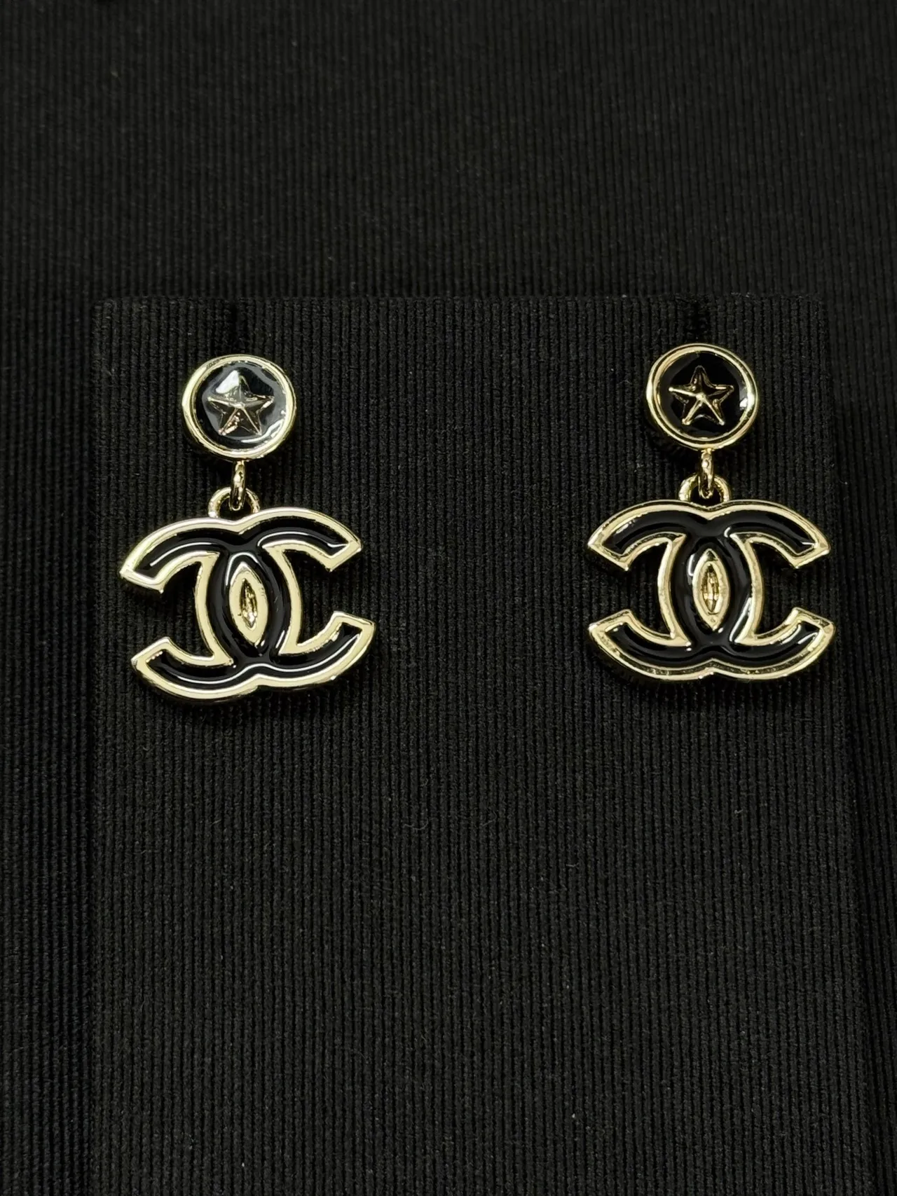 Chanel Black Silver Double-Drop Enamel CC Logo Earrings 3