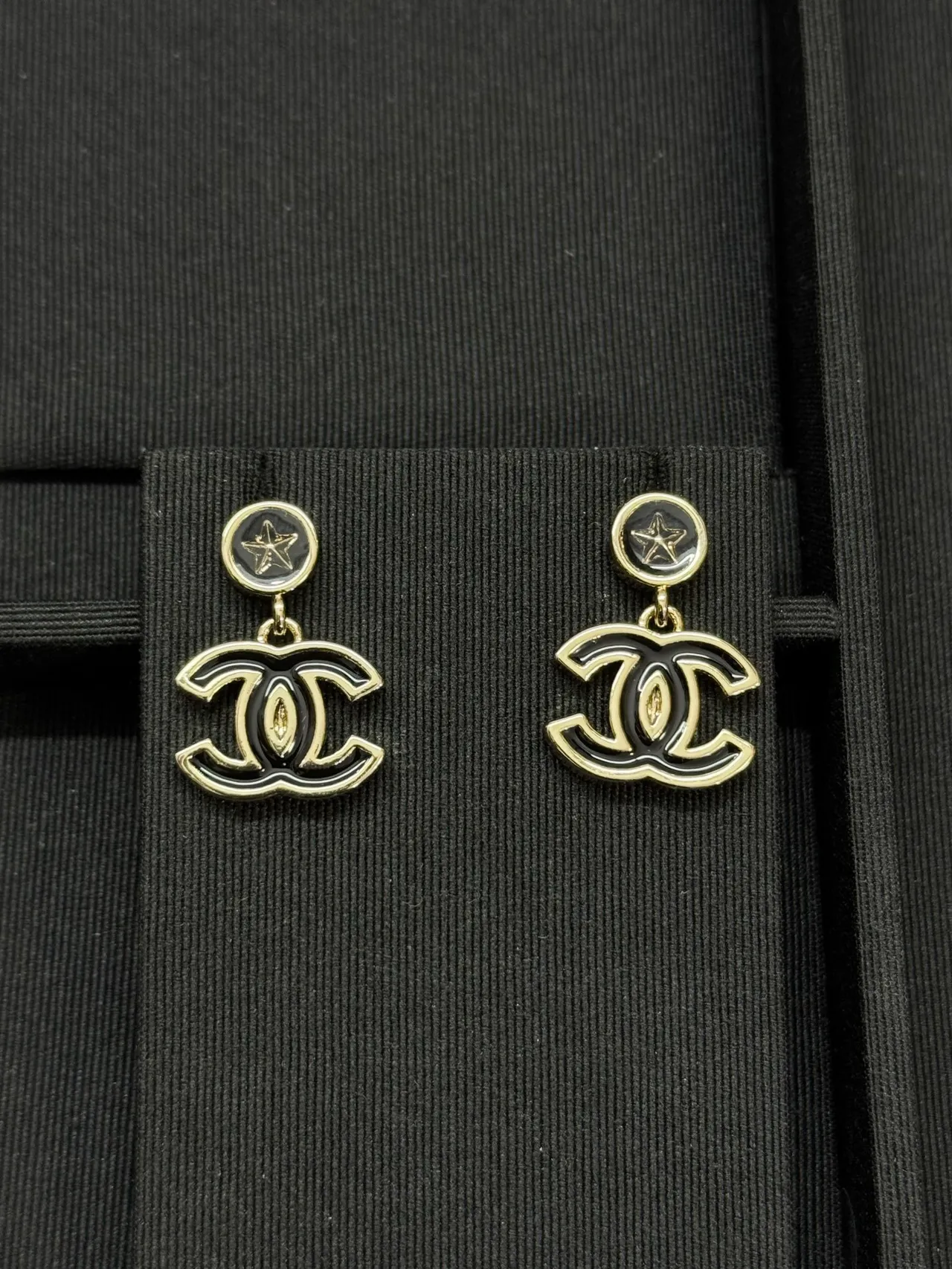Chanel Black Silver Double-Drop Enamel CC Logo Earrings 4
