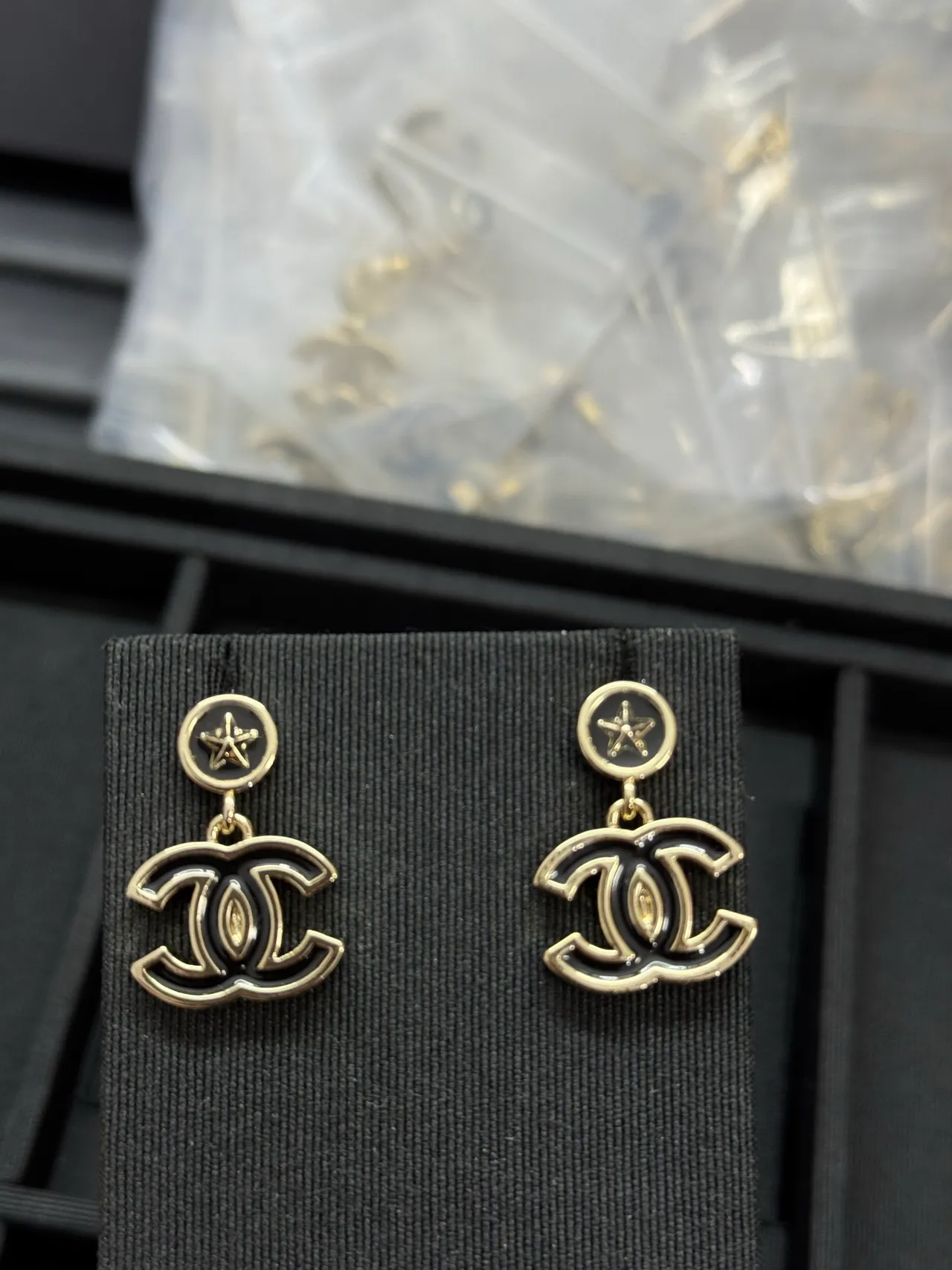 Chanel Black Silver Double-Drop Enamel CC Logo Earrings 5