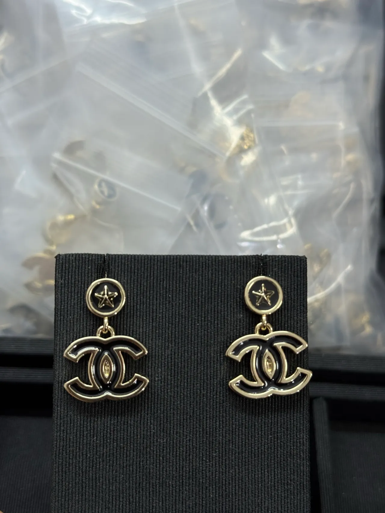 Chanel Black Silver Double-Drop Enamel CC Logo Earrings 6