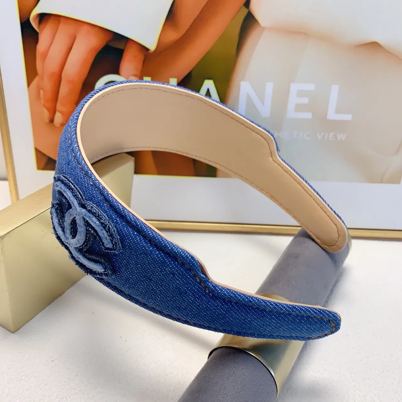Chanel Blue Black Denim Upper Embroidered Interlocking CC Logo Ballet Flat 6