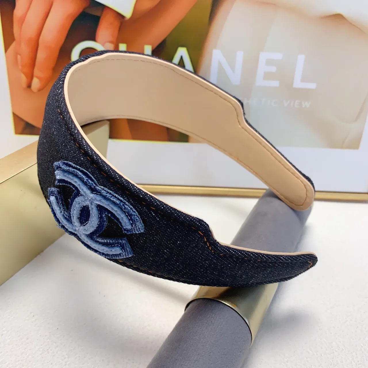 Chanel Blue Black Denim Upper Embroidered Interlocking CC Logo Ballet Flat 7