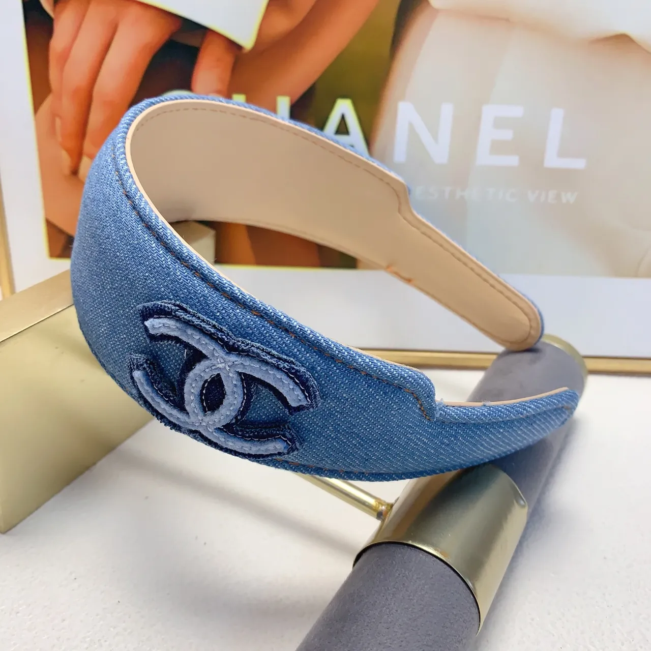 Chanel Blue Black Denim Upper Embroidered Interlocking CC Logo Ballet Flat 8