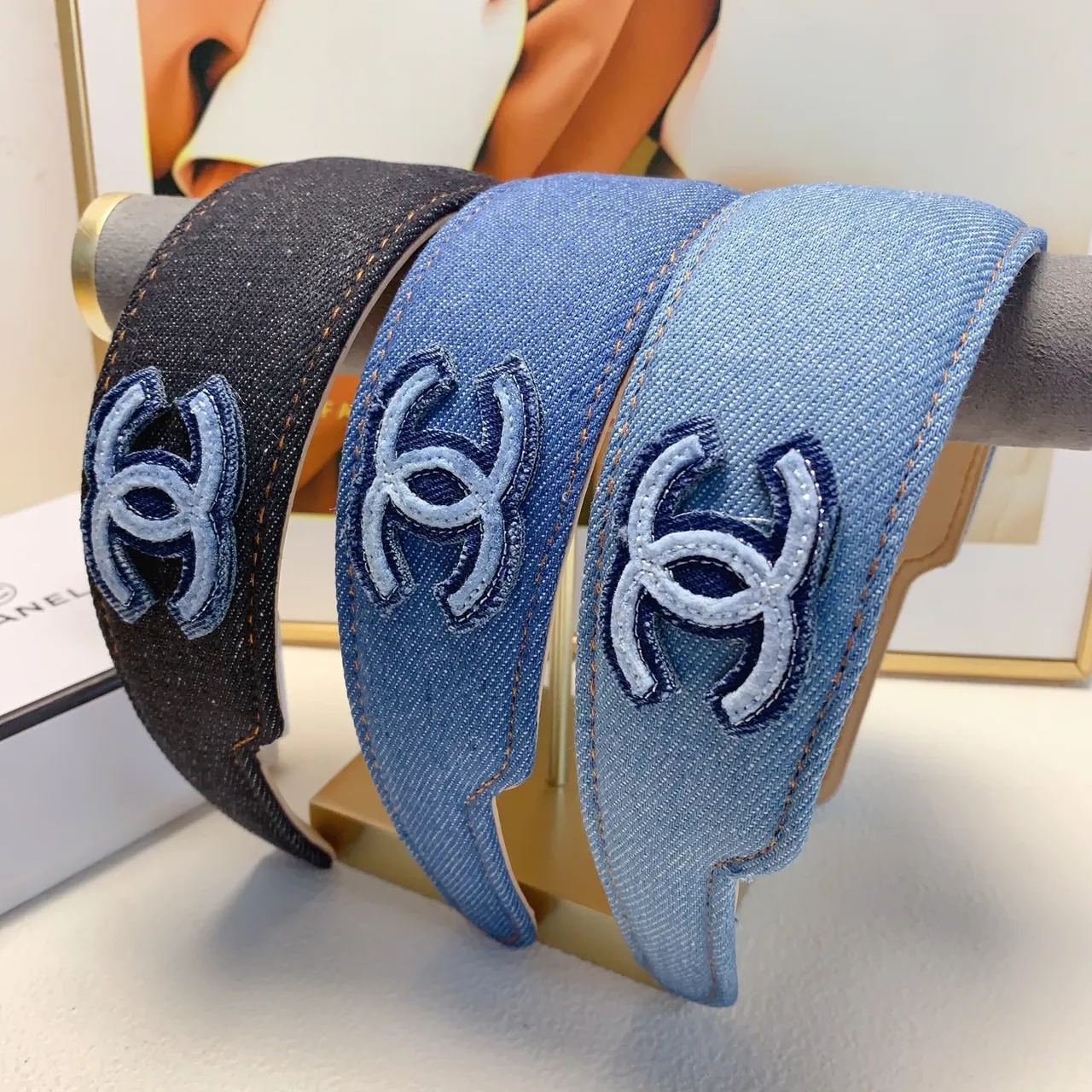 Chanel Blue Black Denim Upper Embroidered Interlocking CC Logo Ballet Flat 12