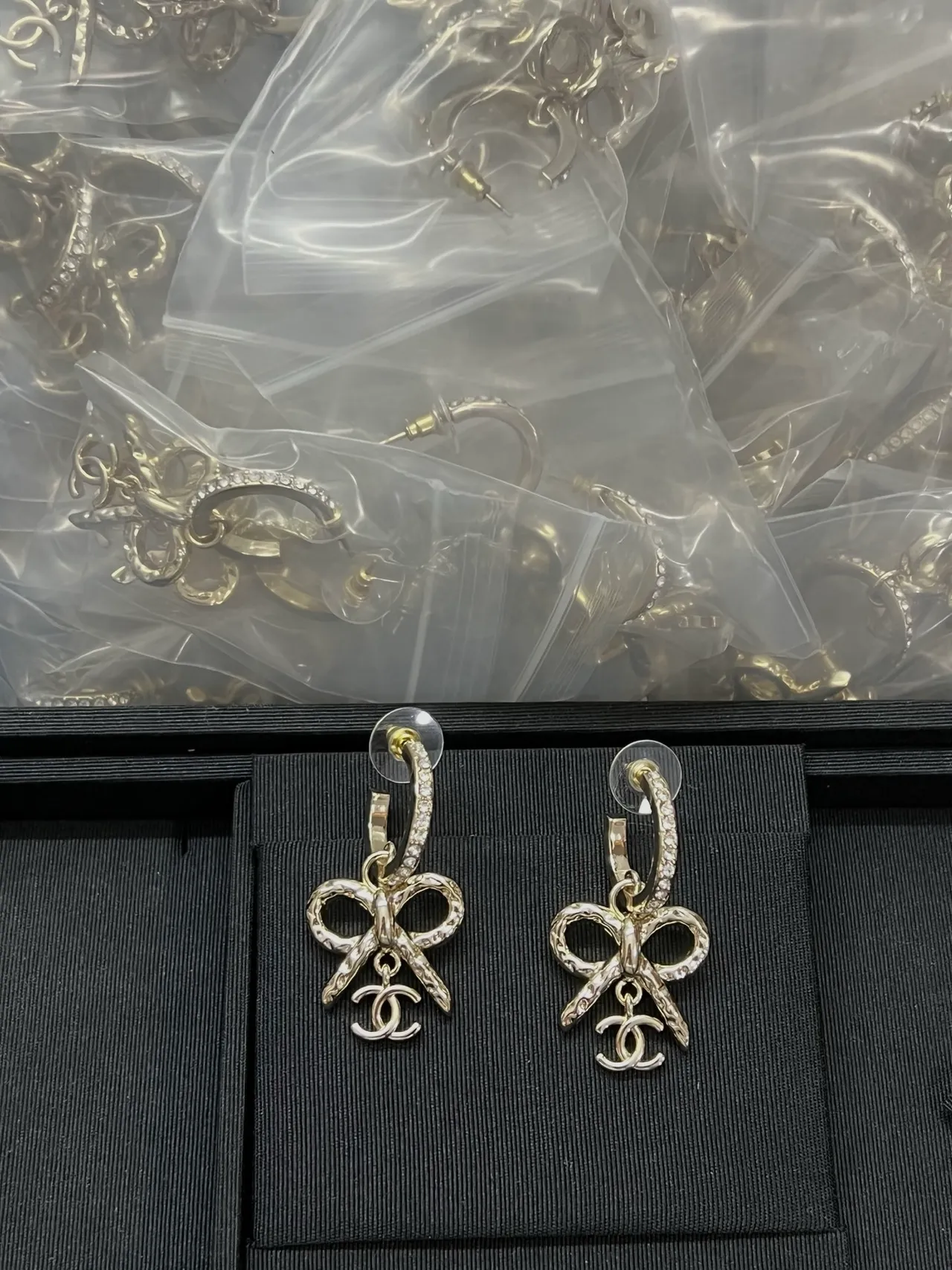 Chanel Bow & CC Crystal-Embellished Silver Earrings 6