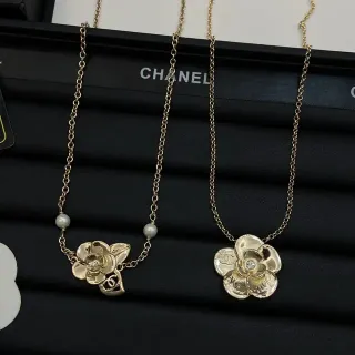 Chanel Camellia Gold White Chain Flower Pendant Necklace