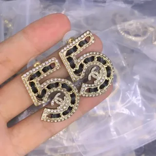 Chanel CC 5 Crystal-Pavé Black Ribbon Earrings