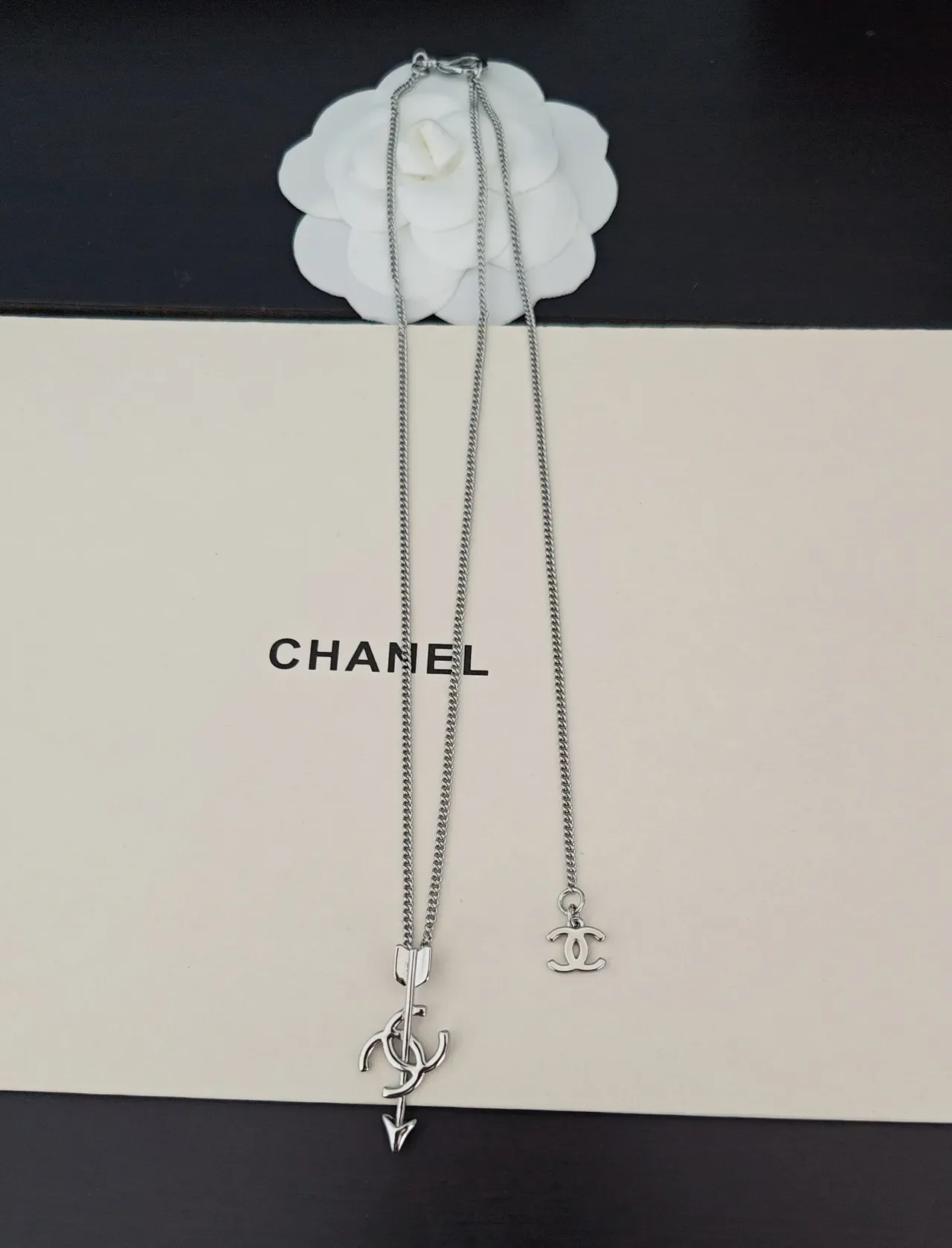 Chanel CC Arrow Pendant Silver Chain Necklace 3