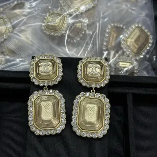 Chanel CC 水晶镶嵌 双垂 八角耳环
