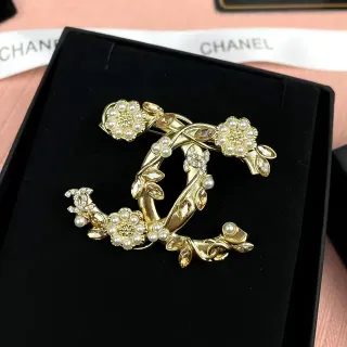Chanel CC Logo Brooch Gold White Pearl-Embellished Brooch