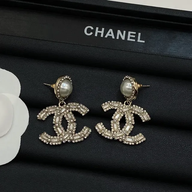 Chanel CC Logo Pearl and Crystal Drop Earrings 2