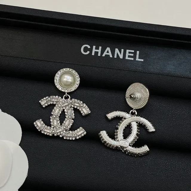 Chanel CC Logo Pearl and Crystal Drop Earrings 3