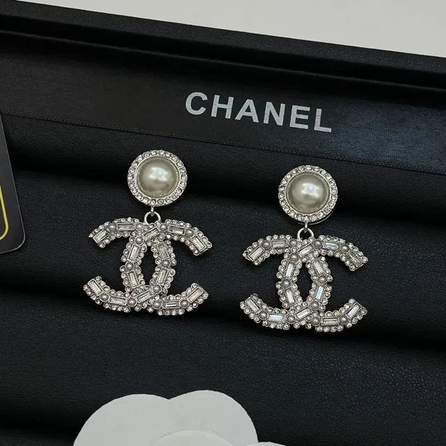 Chanel CC Logo Pearl and Crystal Drop Earrings 5