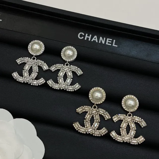 Chanel CC Logo Pearl and Crystal Drop Earrings 6