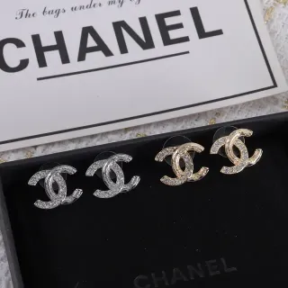 চ্যানেল CC Logo Stud চাঁদি সোনা Interlocking Crystal-Pavé ইয়ারিংস