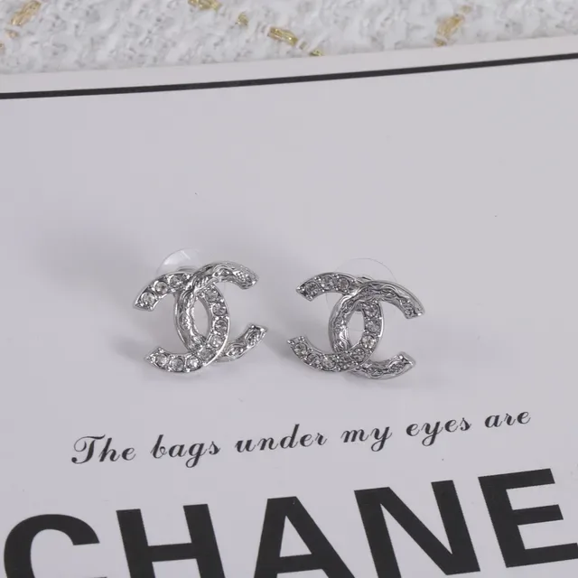 Chanel CC Logo Stud Silver Gold Interlocking Crystal-Pavé Earrings 3