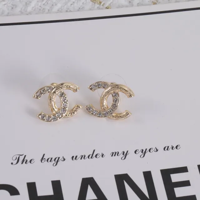 Chanel CC Logo Stud Silver Gold Interlocking Crystal-Pavé Earrings 4