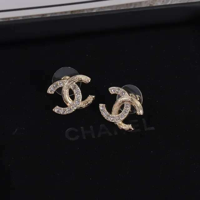 Chanel CC Logo Stud Silver Gold Interlocking Crystal-Pavé Earrings 5