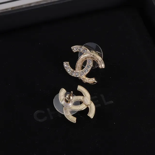 Chanel CC Logo Stud Silver Gold Interlocking Crystal-Pavé Earrings 6