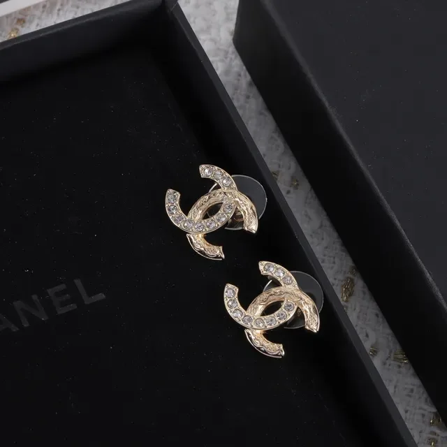 Chanel CC Logo Stud Silver Gold Interlocking Crystal-Pavé Earrings 7