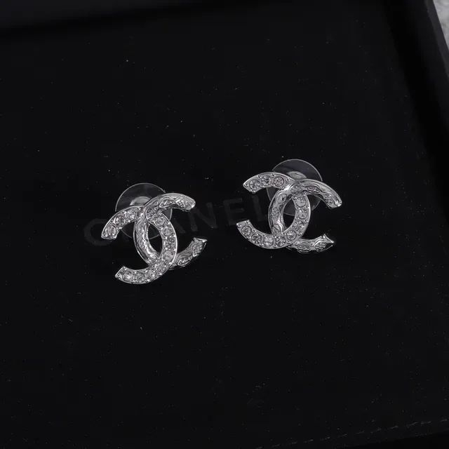 Chanel CC Logo Stud Silver Gold Interlocking Crystal-Pavé Earrings 9