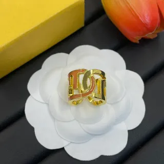 Chanel CC Ring Gold Pink Metal Enamel-Filled Logo Ring