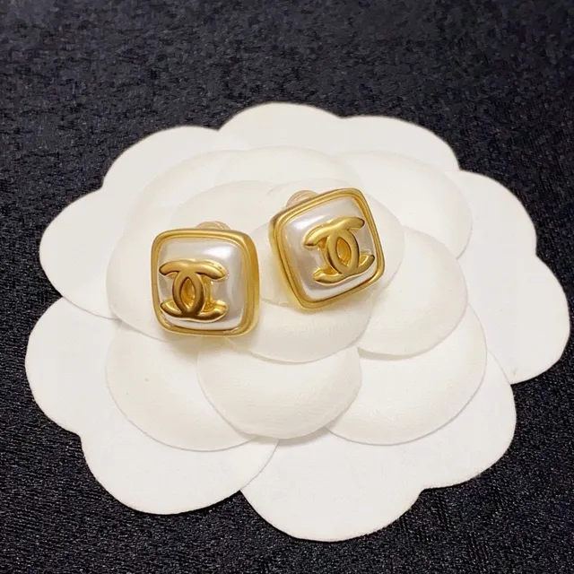 Chanel CC Square Gold-Tone Ivory Resin Stud Earrings 6