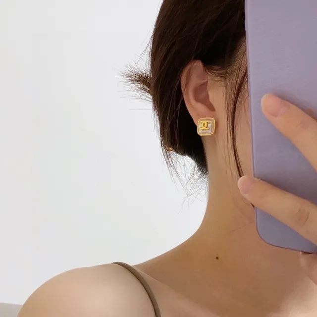 Chanel CC Square Gold-Tone Ivory Resin Stud Earrings 8