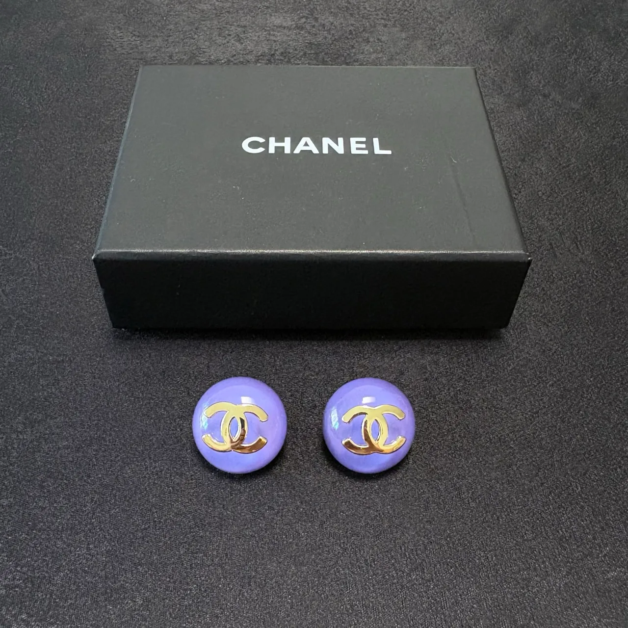 Chanel CC Stud Blue Purple Round Domed Resin Earrings 4