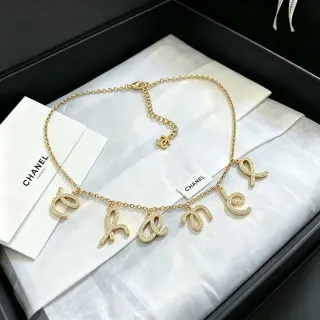 Chanel Chanel Alphabet Charm Necklace Gold-Tone Pavé Crystal Necklaces