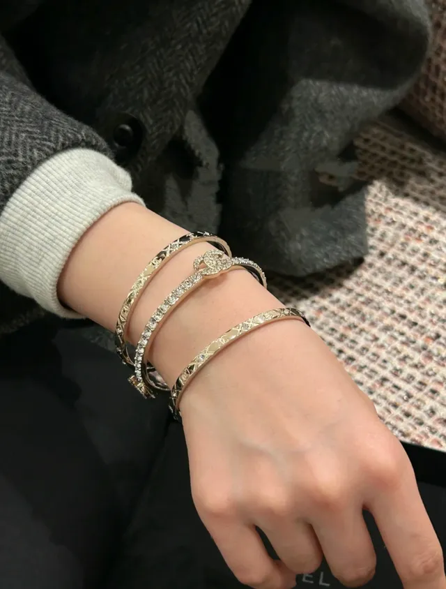 Chanel Classic Bracelet Gold Silver Metal Crystal-Embellished Bracelet 3